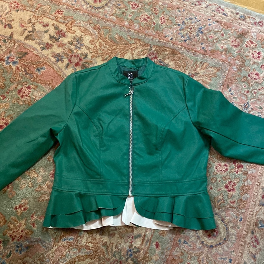 Green peplum jacket- faux leather